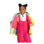 Obermeyer Junior's Ashor Insulated Jacket - A bright blue jacket with a white fur-lined hood and two zippered pockets on the front.