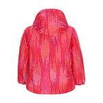 Obermeyer Junior's Ashor Insulated Jacket 2025 - A red and orange plaid patterned jacket with a hood, featuring white accents on the sleeves.