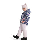 Obermeyer Junior's Ashor Insulated Jacket - A blue and white floral patterned jacket with a hood, worn by a model on a solid background.