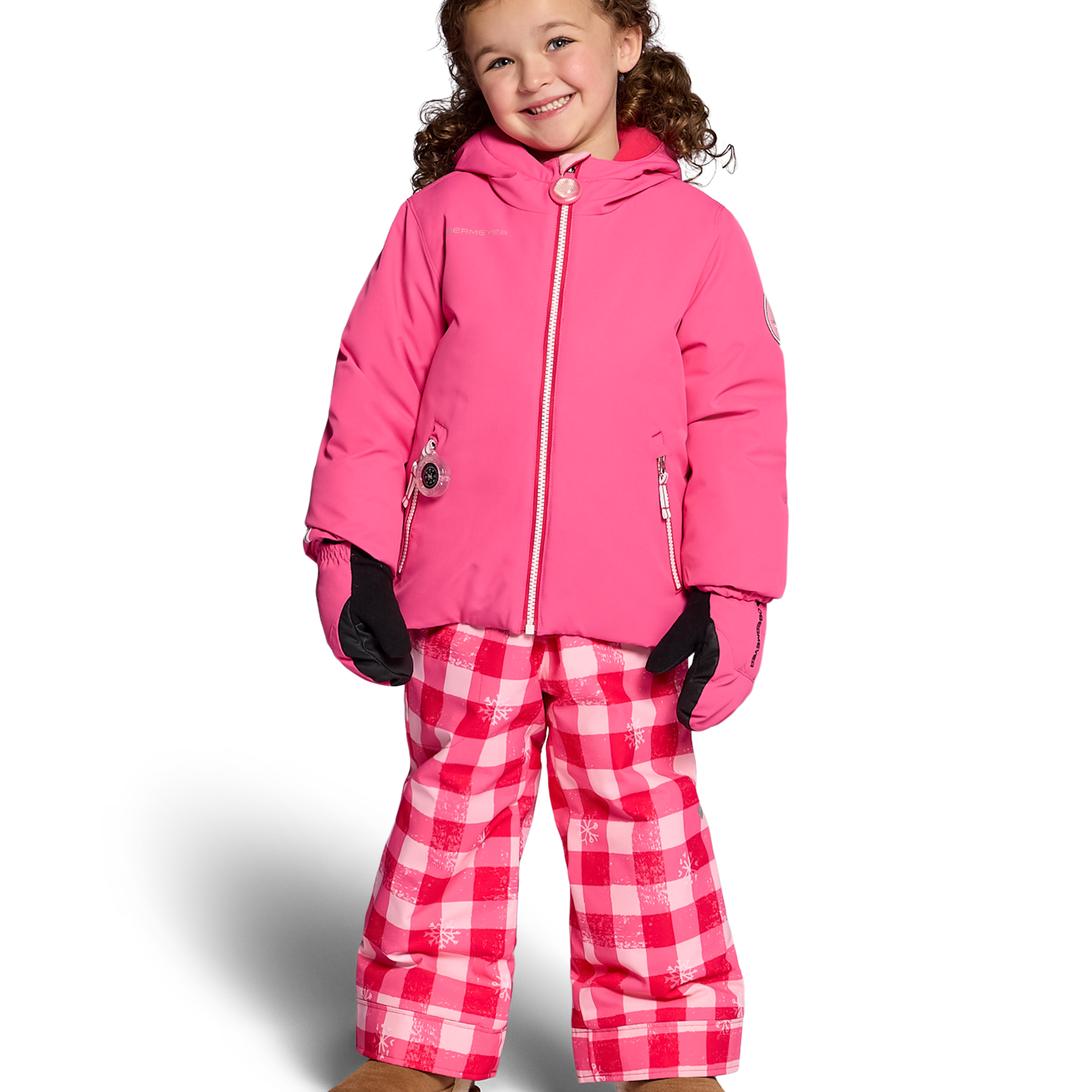 Girls' pink insulated jacket with full front zipper and hood
