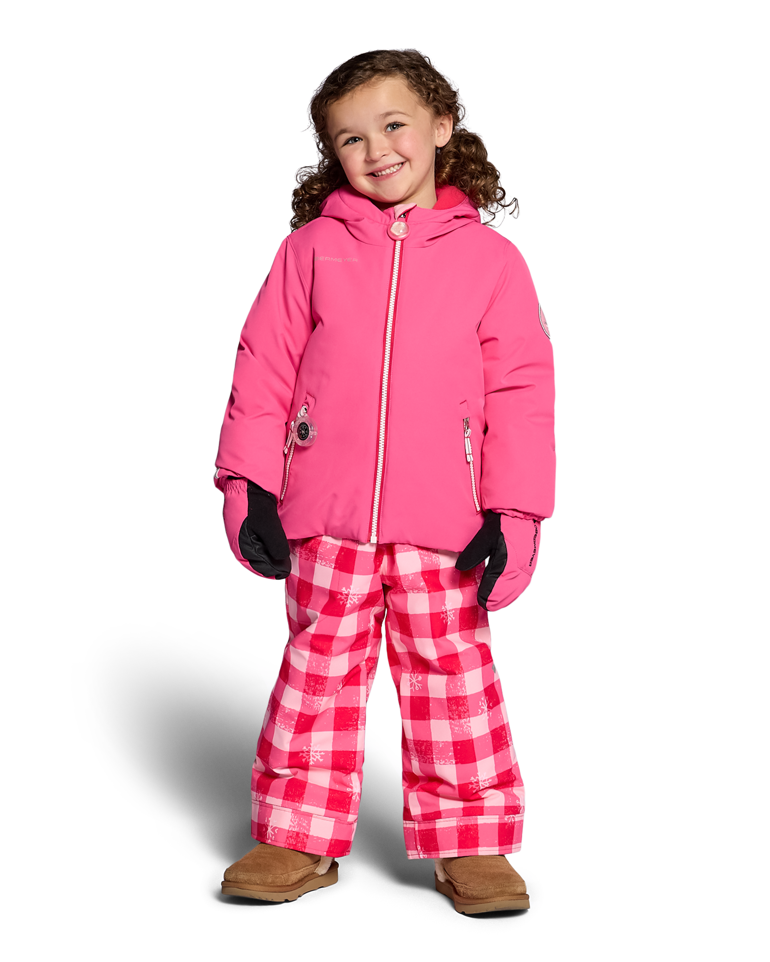 Girls' pink insulated jacket with full front zipper and hood