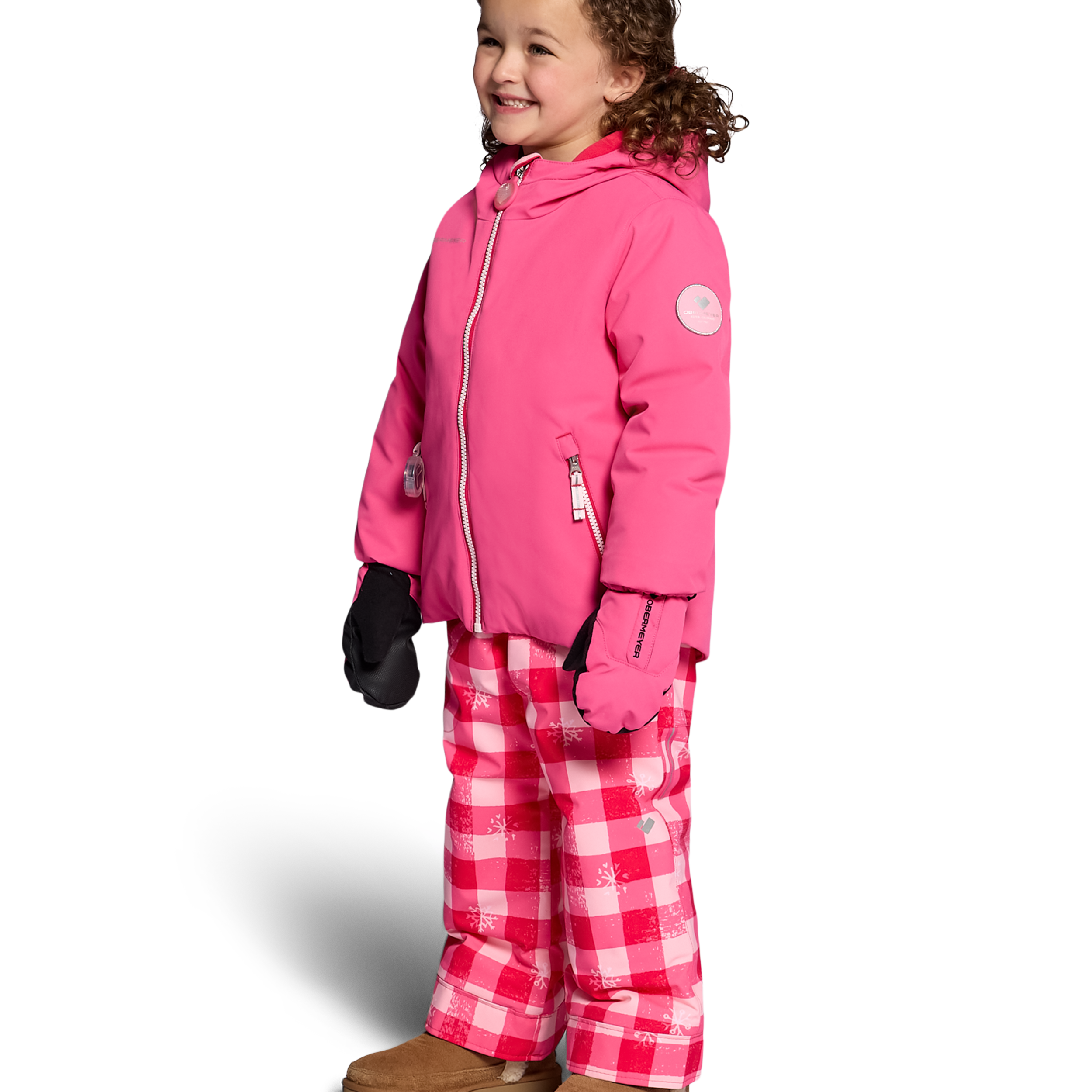 Girls' pink hooded insulated jacket with side zip pockets