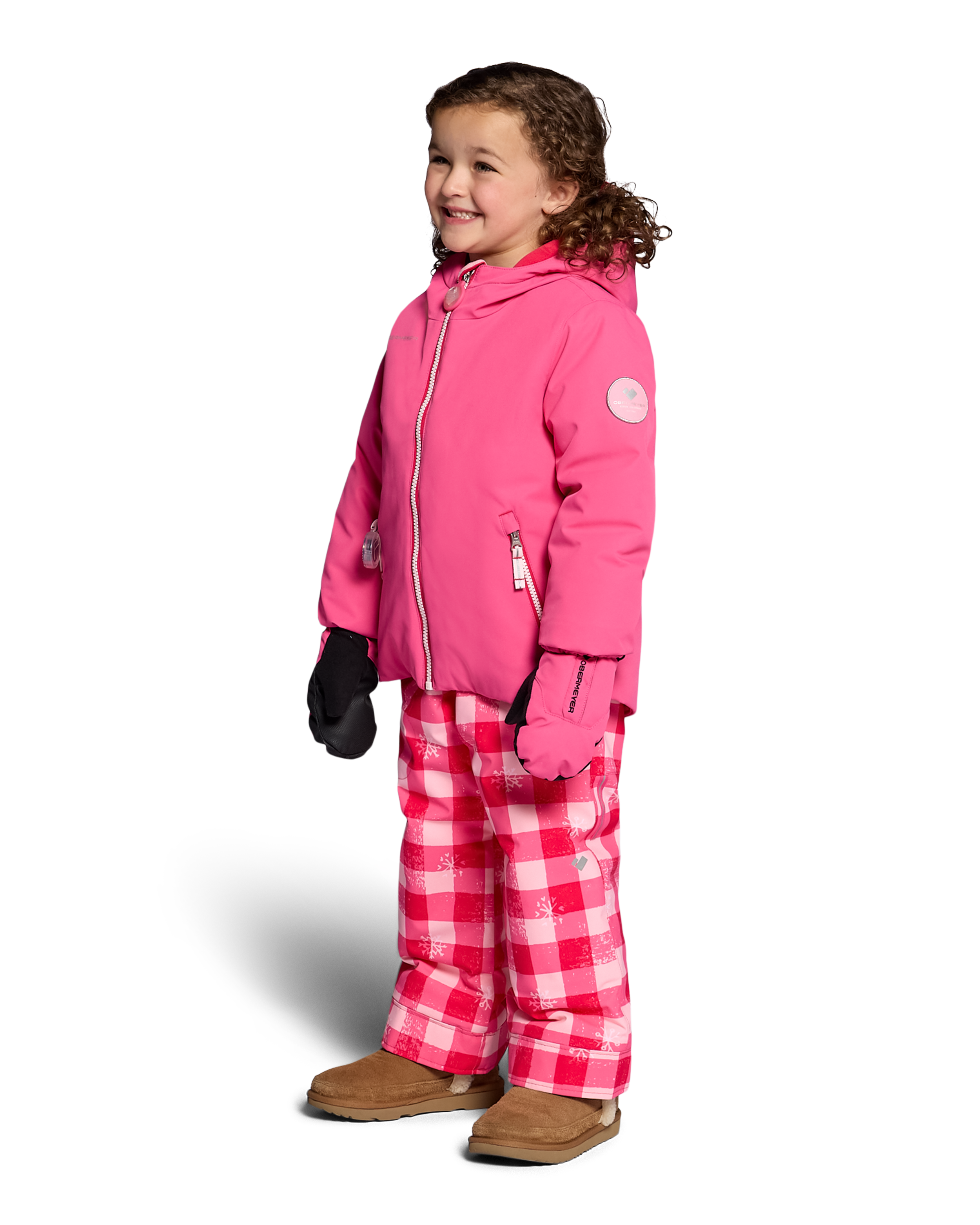 Girls' pink hooded insulated jacket with side zip pockets