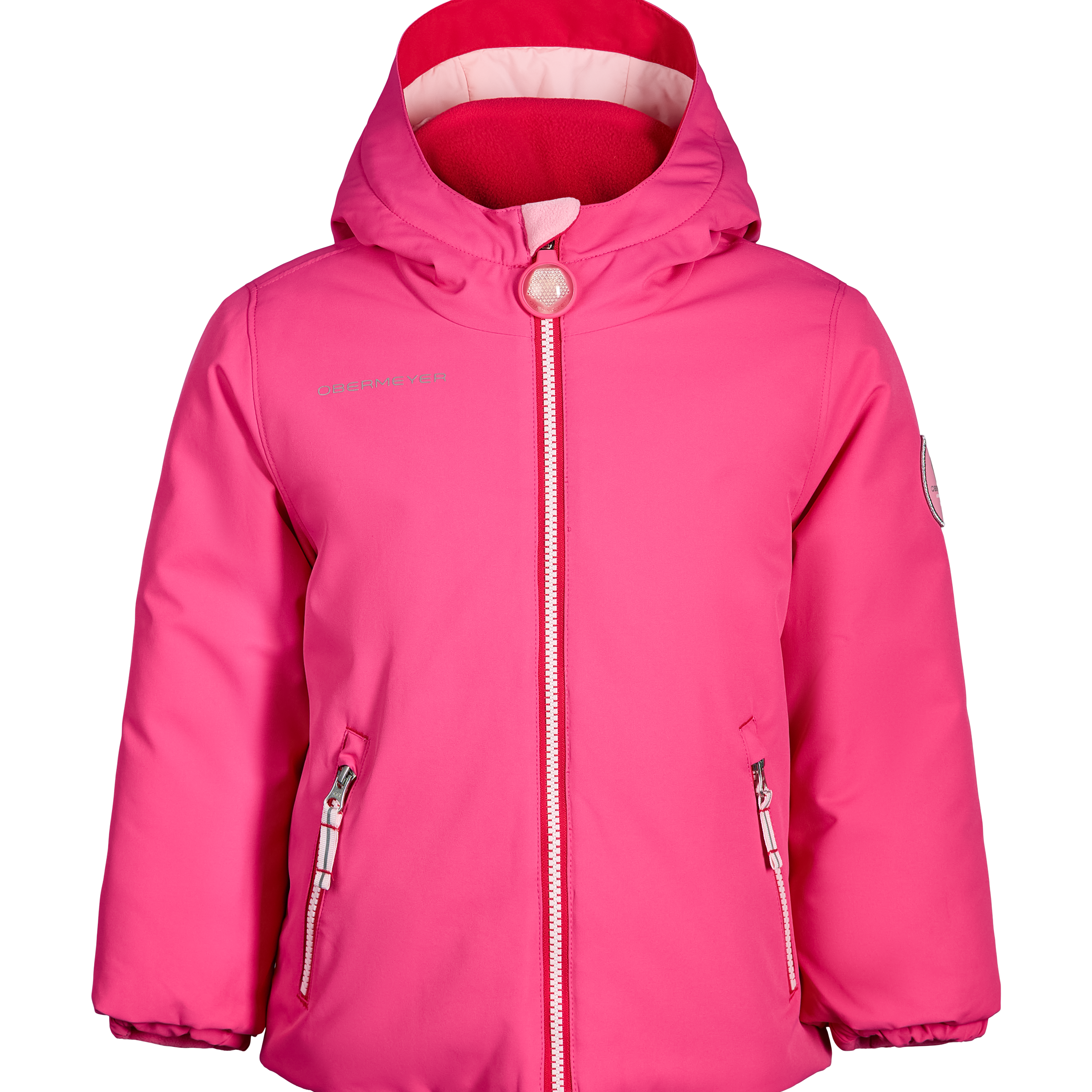 Girls' pink insulated hooded jacket with center front zipper