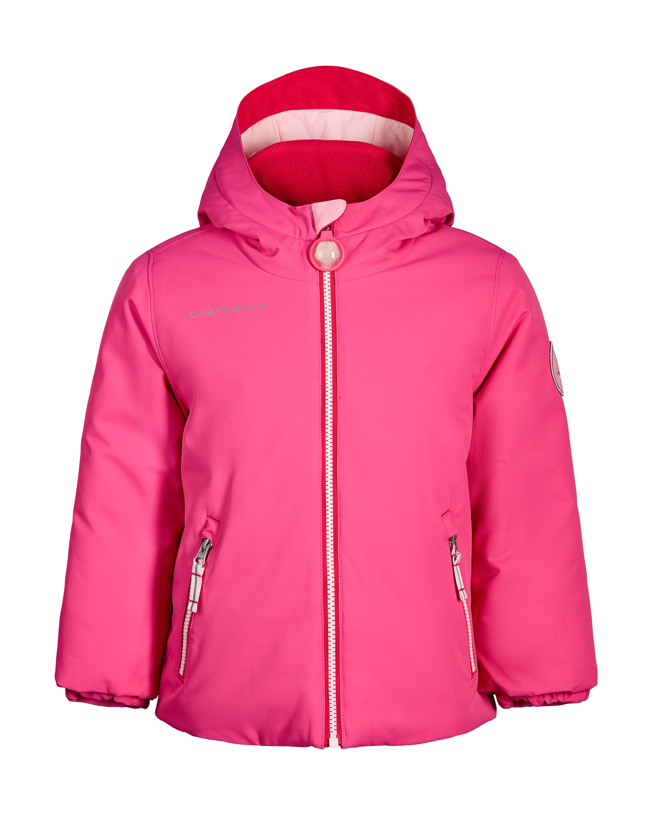 Girls' pink insulated hooded jacket with center front zipper