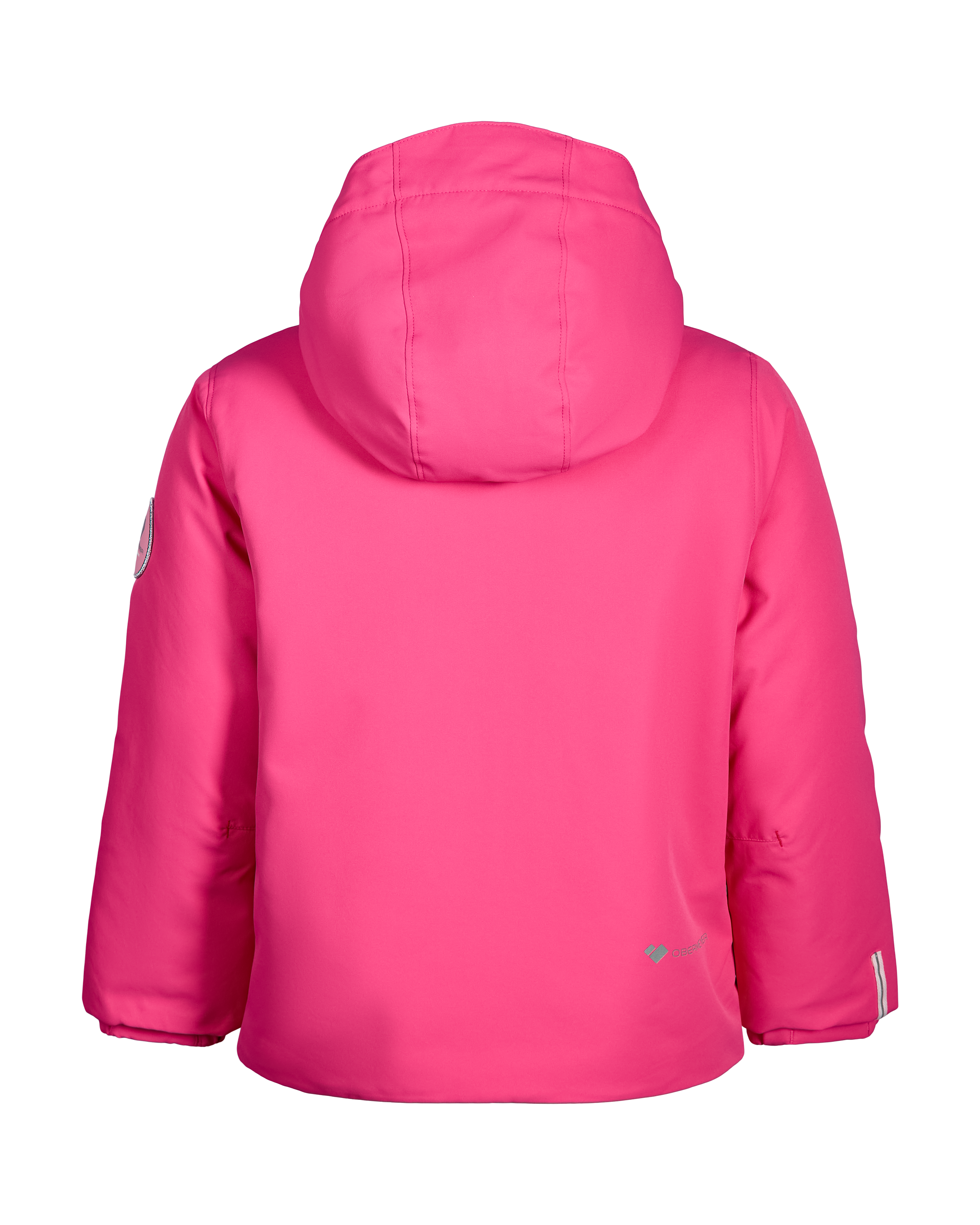 Girls' pink insulated jacket back view with hood