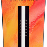 Whitespace Powder - A vibrant snowboard with a striking orange, yellow, and pink marbled pattern on its surface.
