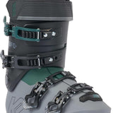K2 Women's BFC 85 ski boot 2024 features a gray and green color scheme with prominent black straps.