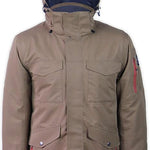 Boulder Gear Teton Insulated Jacket 2024 - A tan jacket with a navy-blue lining visible through the zipper opening.