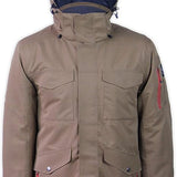 Boulder Gear Teton Insulated Jacket 2024 - A tan jacket with a navy-blue lining visible through the zipper opening.