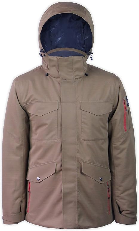 Boulder Gear Teton Insulated Jacket 2024 - A tan jacket with a navy-blue lining visible through the zipper opening.