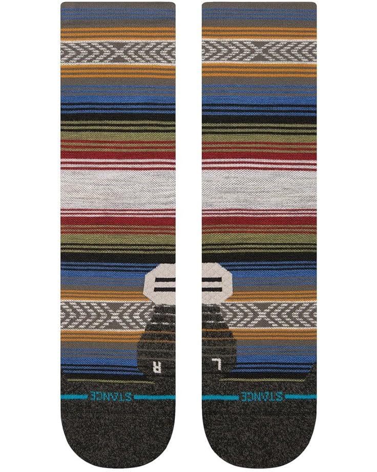 Stance Lightweight Wool Hiking Socks 2024 - A pair of hiking socks with a brown and green striped pattern, featuring a tan logo on the top.