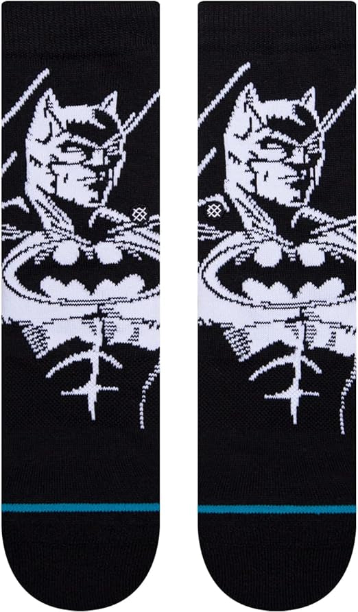 THE BATMAN KIDS CREW SOCK 2022 - A pair of black crew socks with a white Batman logo on the top.