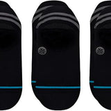 Stance Men's Gamut No Show Sock 3-Pack 2023 - Black socks with gray stripes on top and a blue line at the toe.