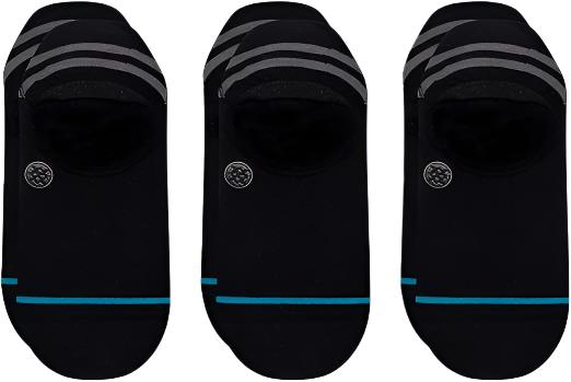 Stance Men's Gamut No Show Sock 3-Pack 2023 - Black socks with gray stripes on top and a blue line at the toe.