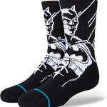 THE BATMAN KIDS CREW SOCK 2022 - A pair of black crew socks with a white Batman logo on the top portion.