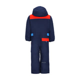 Obermeyer Junior's Quinn Insulated One-Piece Suit 2025 - A navy blue snowsuit with a red stripe across the chest and two front pockets.