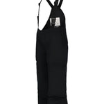 Obermeyer Junior's Frosty Insulated Suspender Pant 2025 - Black snow pants with adjustable suspenders and a white tag on the back waistband.
