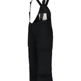 Obermeyer Junior's Frosty Insulated Suspender Pant 2025 - Black snow pants with adjustable suspenders and a white tag on the back waistband.