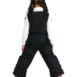 Obermeyer Junior's Outer Limits Insulated Bib 2025 - A black insulated bib with a white logo on the left leg and a zipper closure at the top.