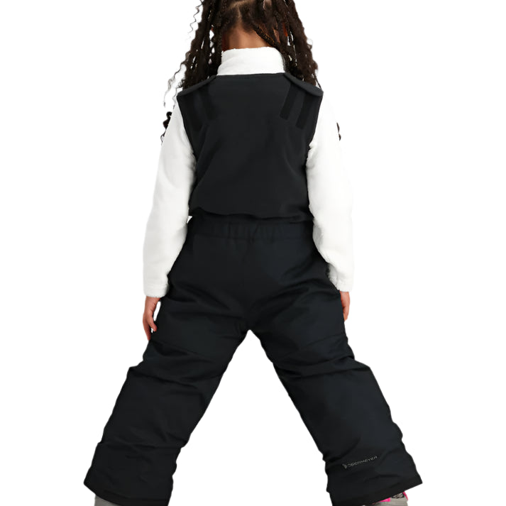 Obermeyer Junior's Outer Limits Insulated Bib 2025 - A black insulated bib with a white logo on the left leg and a zipper closure at the top.