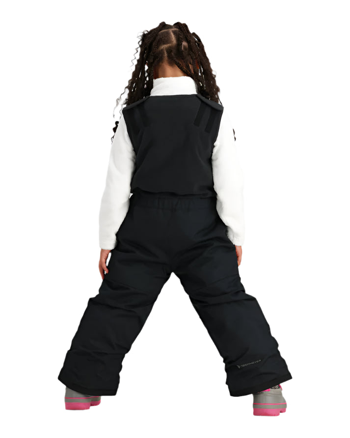 Obermeyer Junior's Outer Limits Insulated Bib 2025 - A black insulated bib with a white logo on the left leg and a zipper closure at the top.