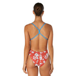 Speedo The One Printed One Piece Swimsuit - A red swimsuit with a white floral pattern and thin straps.