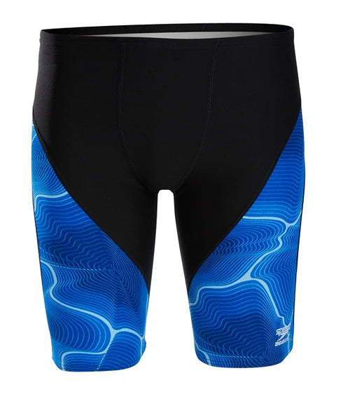 Speedo Static Boom Jammer Swimsuit - A black swimsuit with a white logo on the left leg.