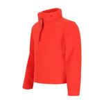 Obermeyer Junior's Ultra Gear Zip Top 2025 - A coral-colored zip-up fleece top with a high collar and two small chest pockets, featuring an embroidered logo on the left pocket.