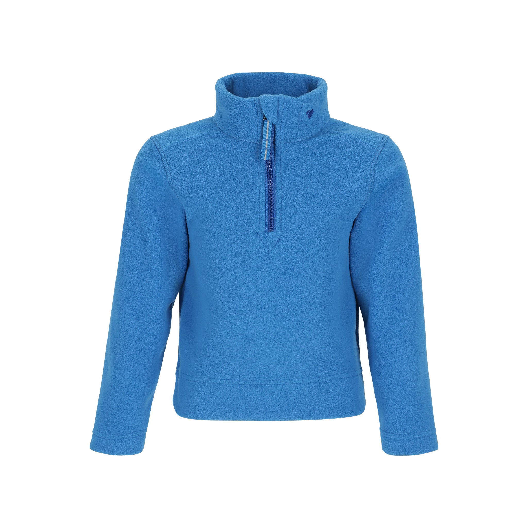 Obermeyer Junior's Ultra Gear Zip Top 2025 - A royal blue zip-up fleece top with a high collar and zipper that runs from the neck to just below the chest.