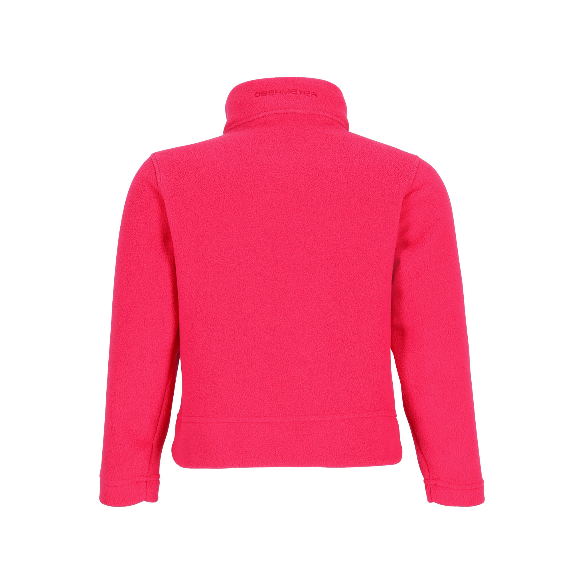 Obermeyer Junior's Ultra Gear Zip Top 2025 - A bright pink zip-up fleece top with a high collar and two zippered pockets on the front.