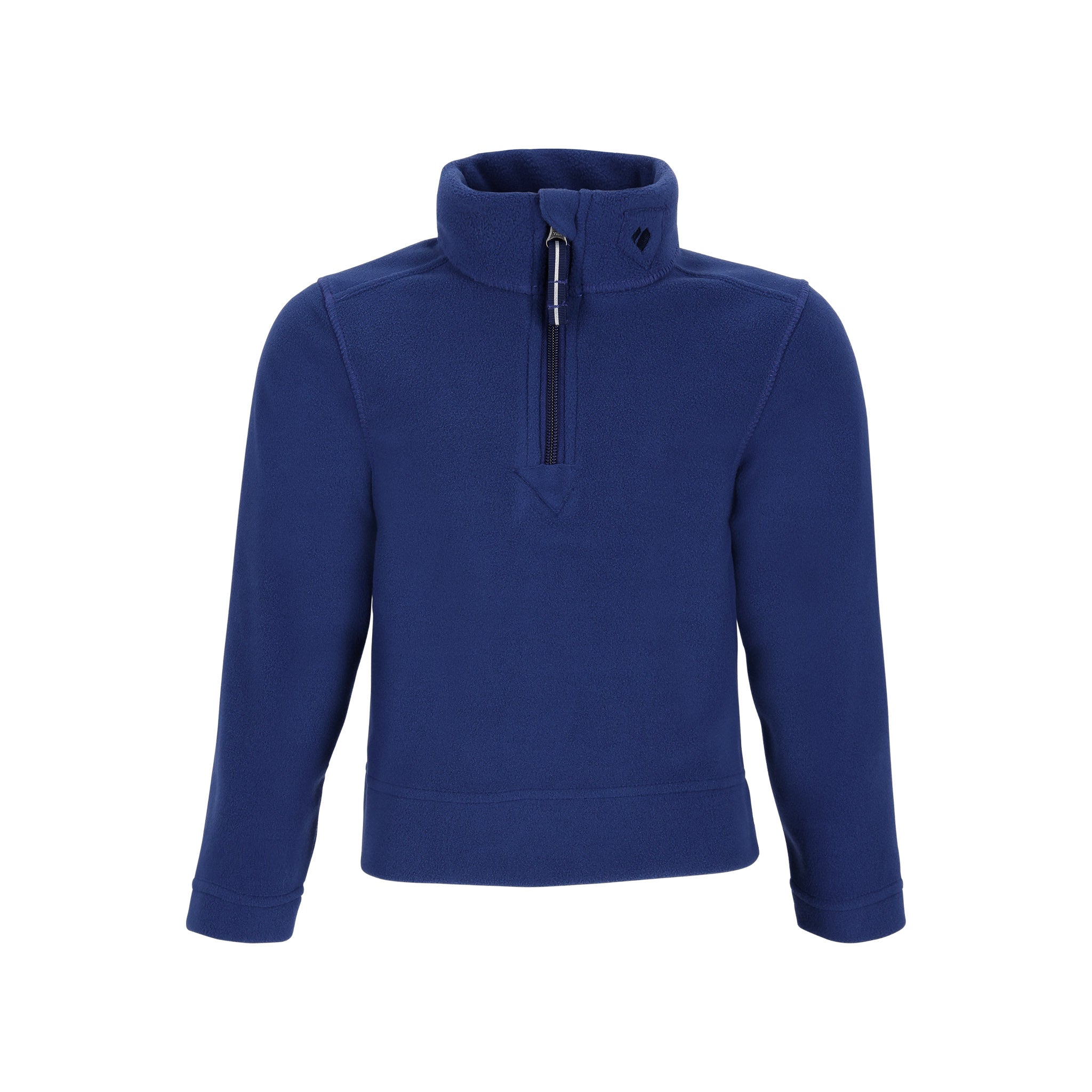 Obermeyer Junior's Ultra Gear Zip Top 2025 - A navy blue zip-up fleece top with a high collar and two black zipper pulls.