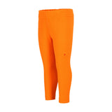 Obermeyer Junior's Ultra Gear Pant 2025 - A pair of orange ski pants with a small pocket on the left thigh and a red heart embroidered in the center.
