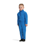 Obermeyer Junior's Ultra Gear Pant 2025 - A pair of blue snow pants with a white stripe down the side and a black logo on the left leg.