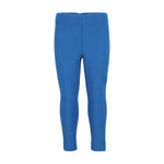 Obermeyer Junior's Ultra Gear Pant 2025 - A pair of blue ski pants with a zippered pocket on the side and a small logo patch near the bottom hem.