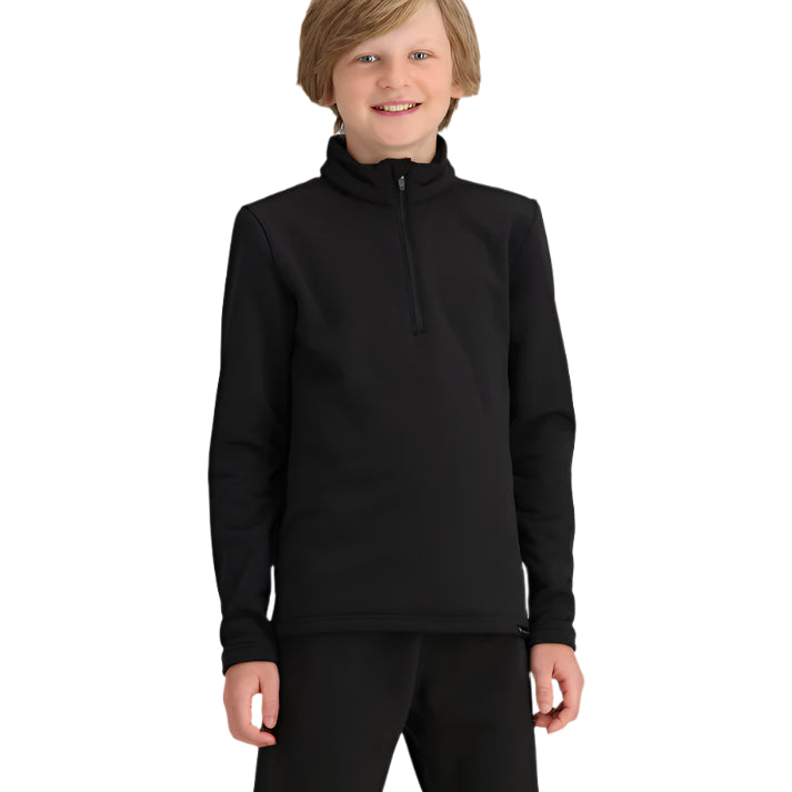 Obermyer Junior's UltraGear Zip Top 2025 - A black zip-up top with a high collar and zipper that runs from the neck to the chest.