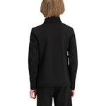 Obermyer Junior's UltraGear Zip Top 2025 - A black zip-up jacket with a high collar and zipper on the front, worn by a young boy with blonde hair.