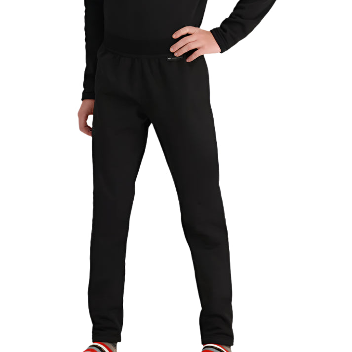 Obermeyer Junior's UltraGear Bottom 2025 - Black snow pants with a white logo on the left thigh and black elastic waistband.