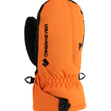 Obermeyer Junior's Gauntlet Mitt - A pair of orange mittens with black trim and a black strap on the back.