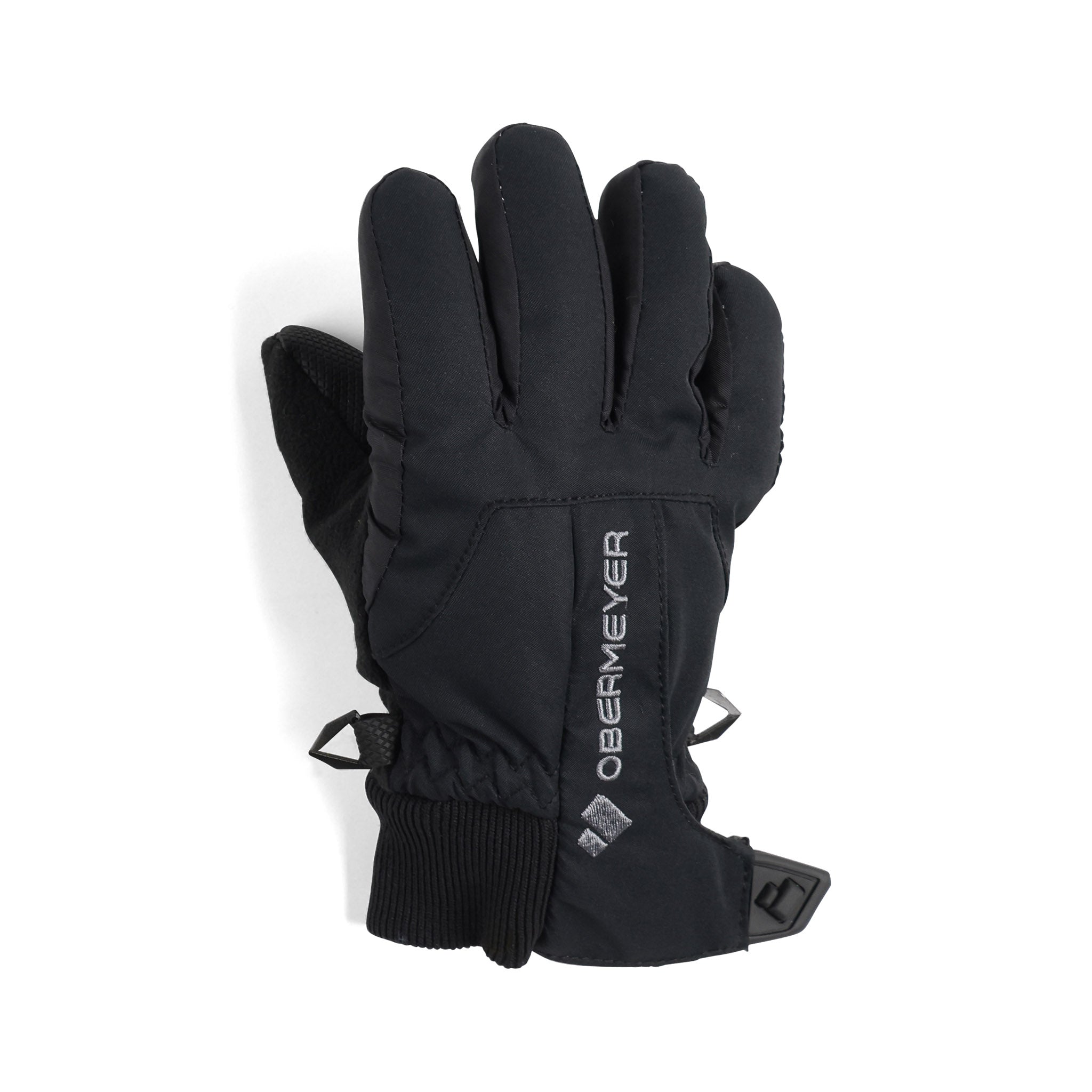 Obermeyer Junior's Thumbs Up Glove 2025 - A black glove with a textured palm and thumb, featuring a small logo on the wrist strap.