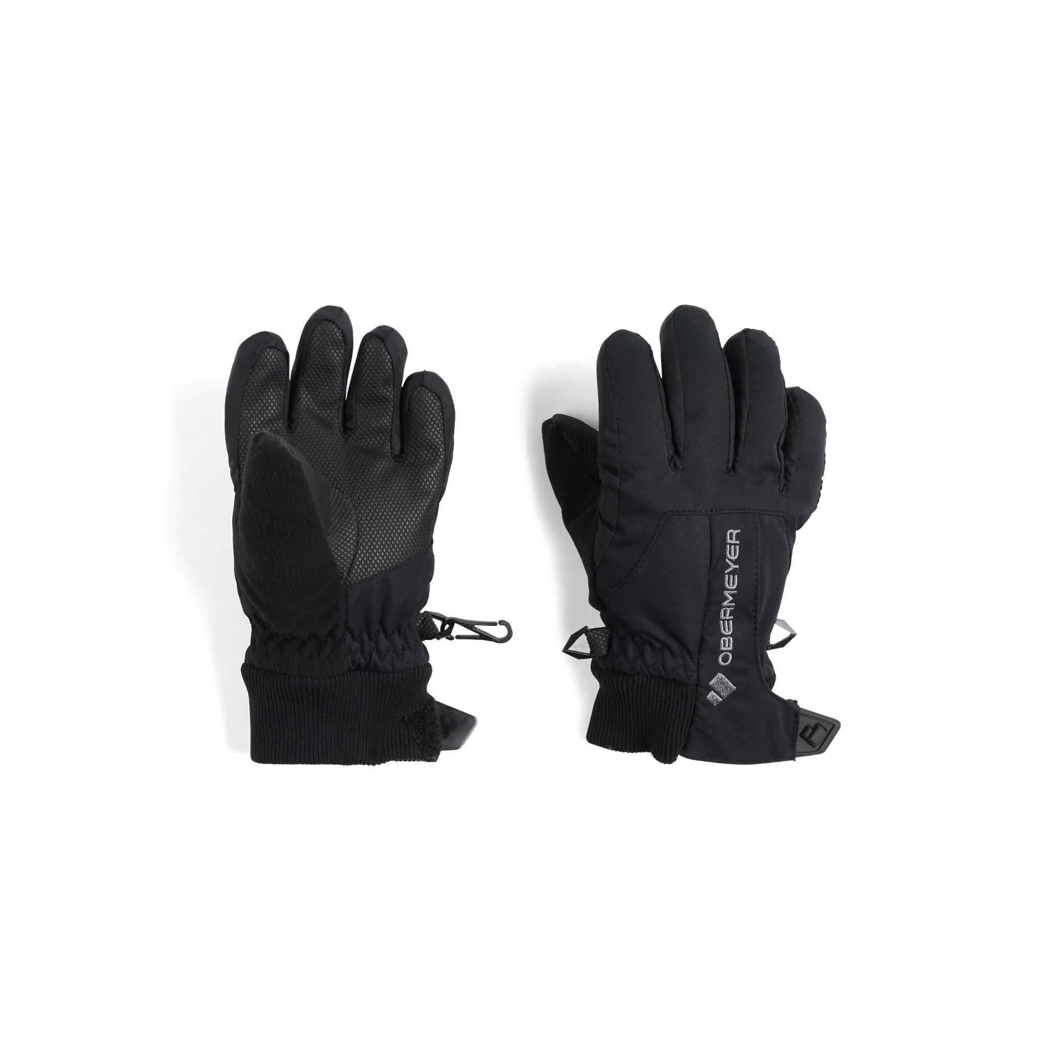 Obermeyer Junior's Thumbs Up Glove 2025 - A black glove with a textured palm and thumb, featuring a small logo on the wrist cuff.