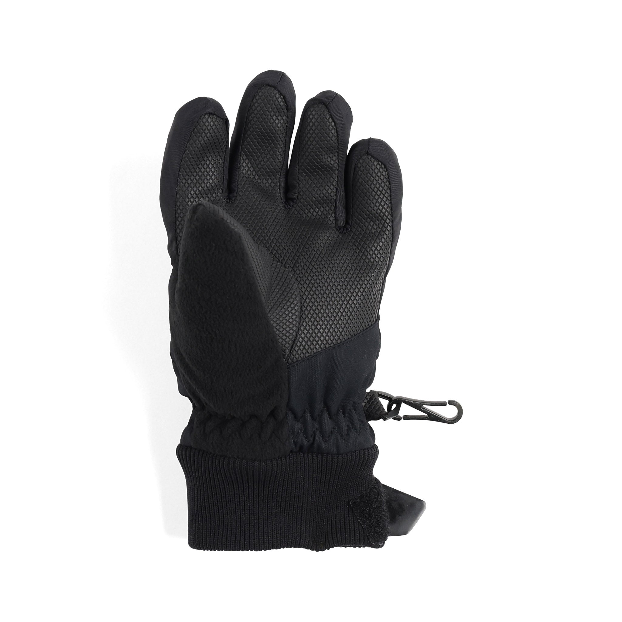 Obermeyer Junior's Thumbs Up Glove 2025 - A black glove with a textured pattern on the palm and fingers, featuring a small logo on the wrist cuff.
