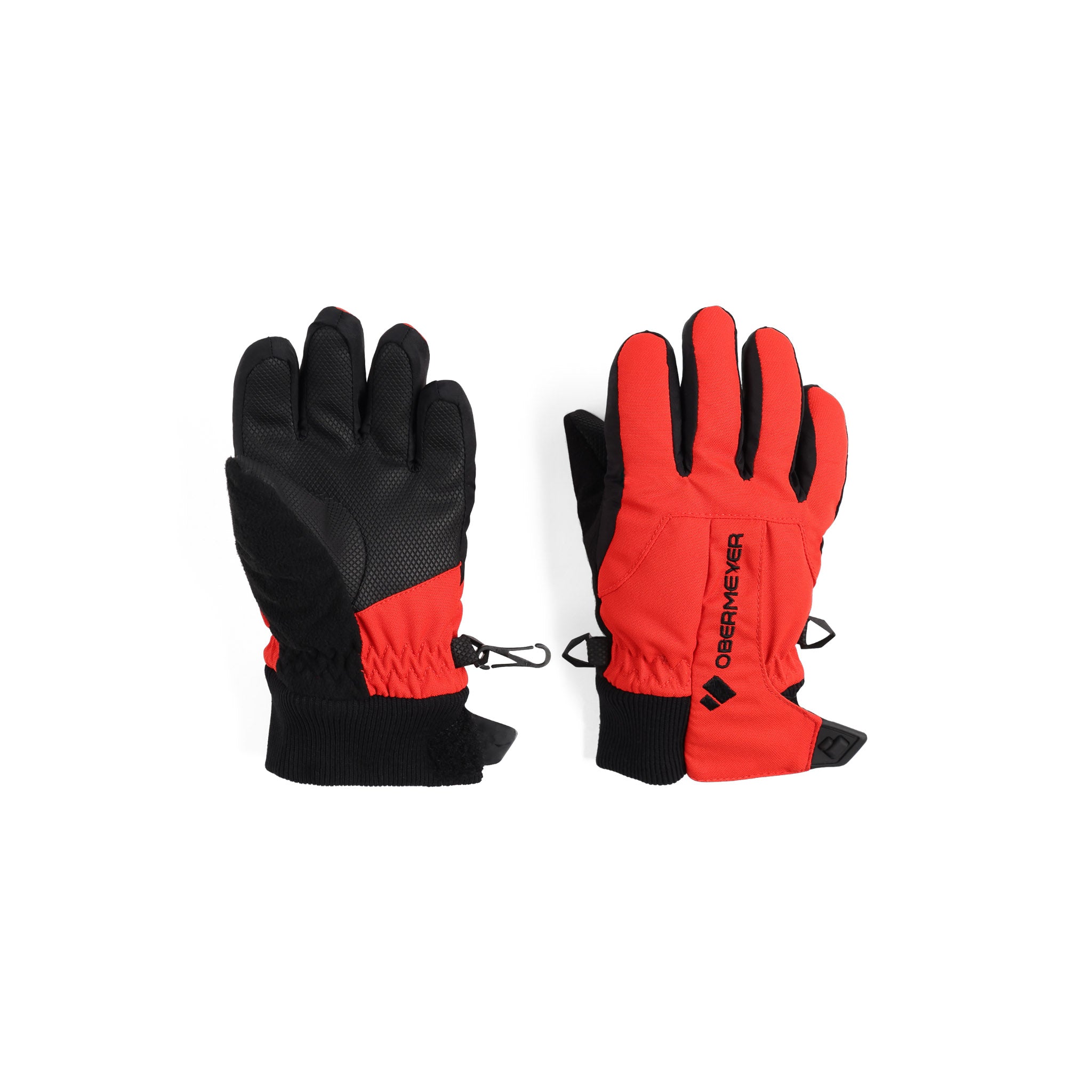 Obermeyer Junior's Thumbs Up Glove 2025 - A black and red glove with a textured palm and thumb, featuring a small logo on the wrist strap.