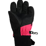 Obermeyer Junior's Thumbs Up Glove 2025 - A black glove with a pink patch on the wrist and a small black clip attached to it.