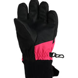 Obermeyer Junior's Thumbs Up Glove 2025 - A black glove with a pink patch on the wrist and a small black clip attached to it.