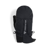 Obermeyer Junior's Thumbs Up Mitten 2025 - A black mitten with a white logo on the cuff and a strap that goes between the thumb and index finger.