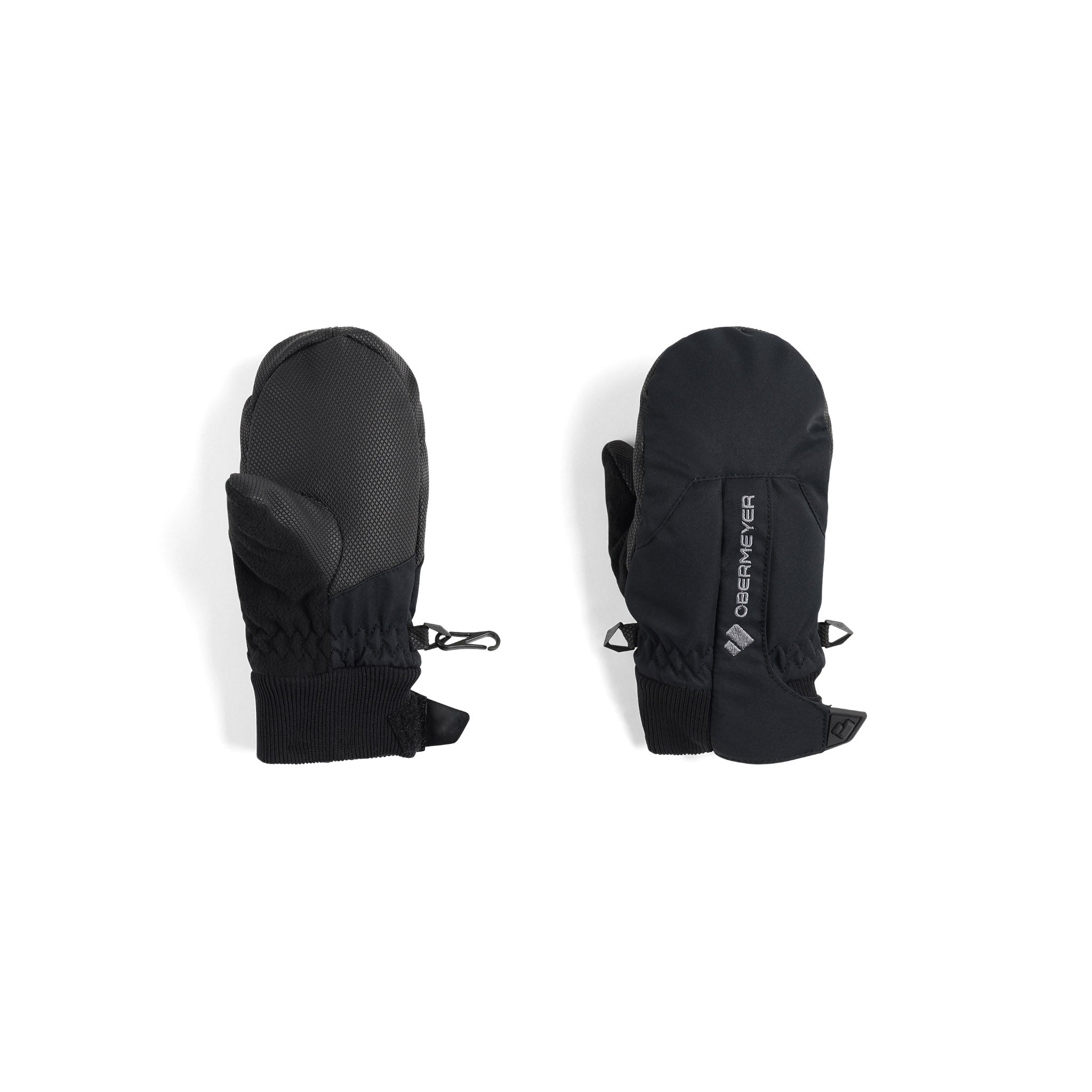 Obermeyer Junior's Thumbs Up Mitten 2025 - Black mittens with a textured pattern on the palm and thumb, featuring a small logo on the cuff.