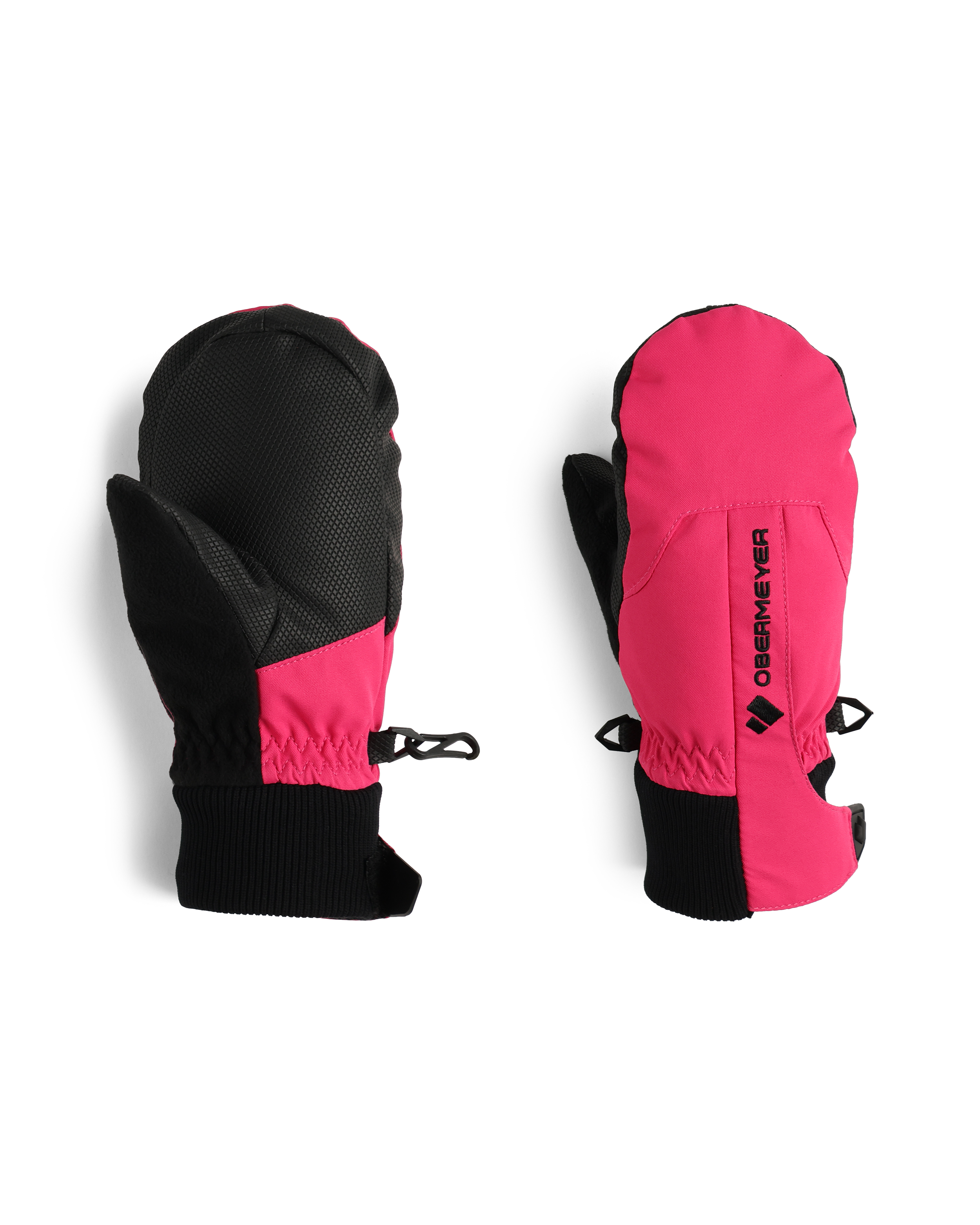 Obermeyer Junior's Thumbs Up Mitten - Mittens are black with a pink accent on the cuff and thumb strap.