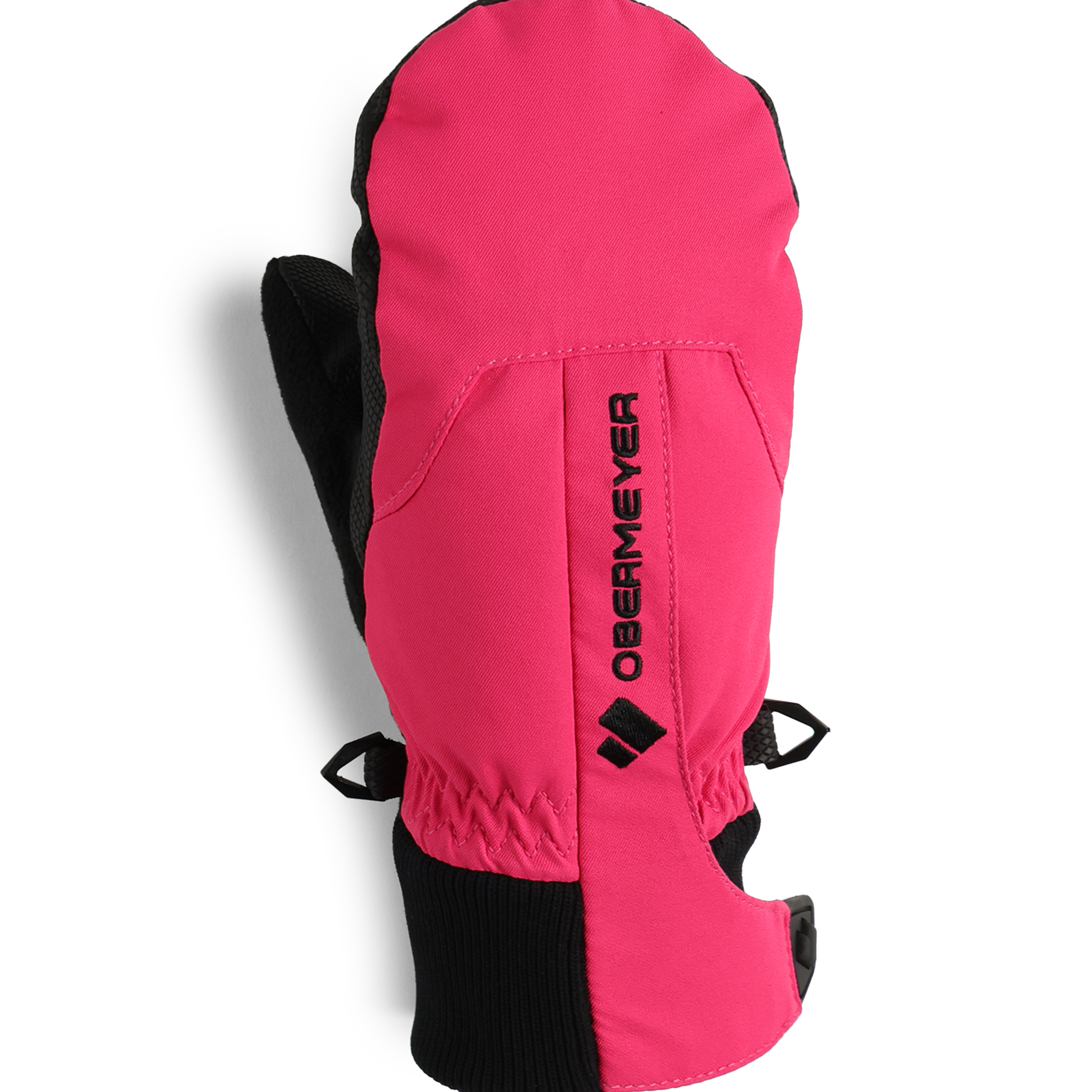 Obermeyer Junior's Thumbs Up Mitten - Mittens are pink with black trim and a small logo on the cuff.