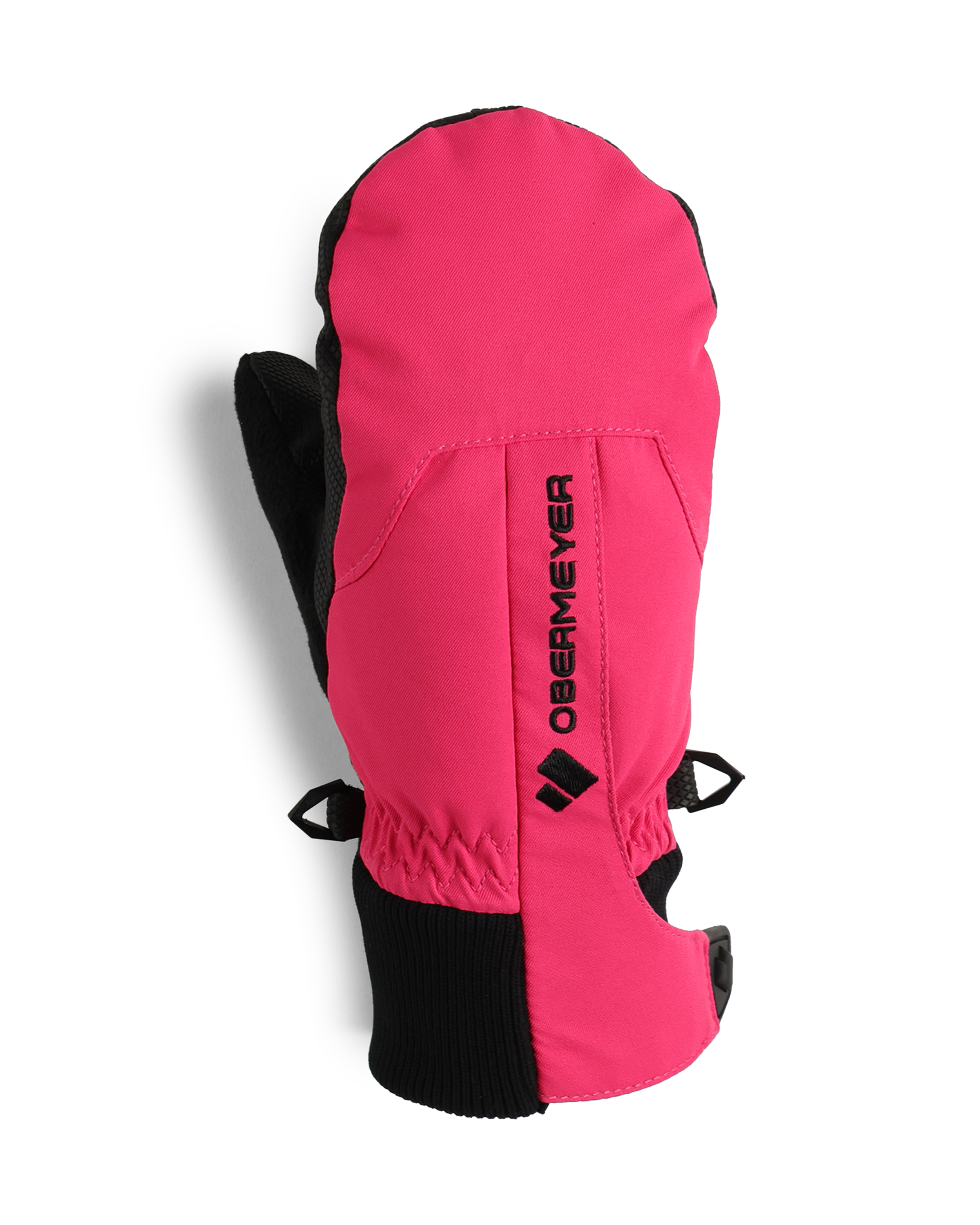Obermeyer Junior's Thumbs Up Mitten - Mittens are pink with black trim and a small logo on the cuff.